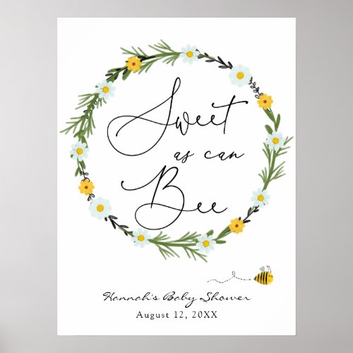 Sweet as can Bee Baby Shower Welcome Sign