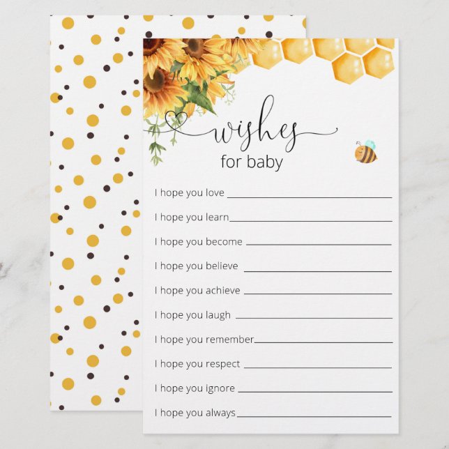 Sweet As Can Bee Baby Shower Wishes For Baby (Front/Back)