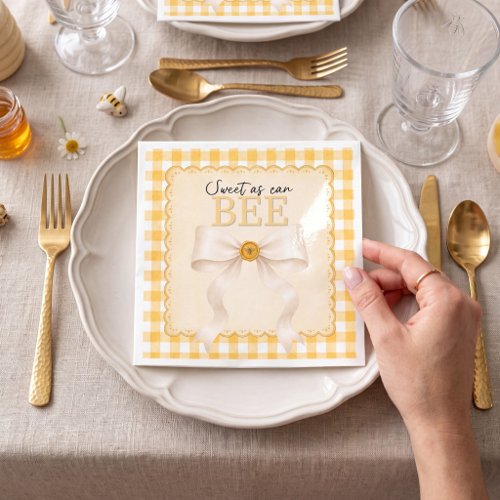 Sweet as Can Bee Baby Shower Yellow Gingham Bow  Napkins