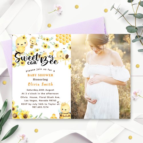 Sweet as Can Bee Baby Shower Yellow Photo Invitation