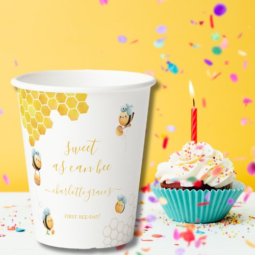 Sweet As Can Bee Babys First Bee Birthday Paper Cups