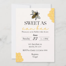 Sweet as can bee babyshower bee theme invitation