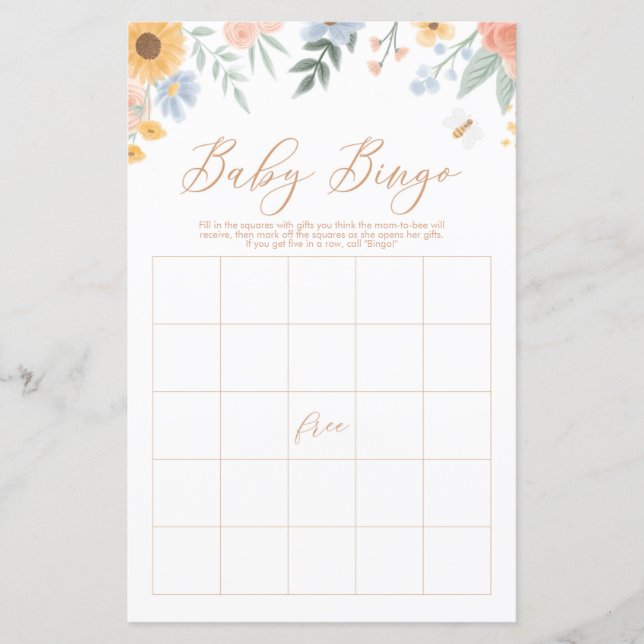 Sweet as can Bee Bingo Baby Shower Game  (Front)