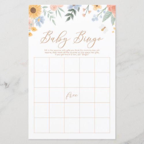 Sweet as can Bee Bingo Baby Shower Game 