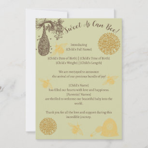 Sweet As Can bee Birth Announcement