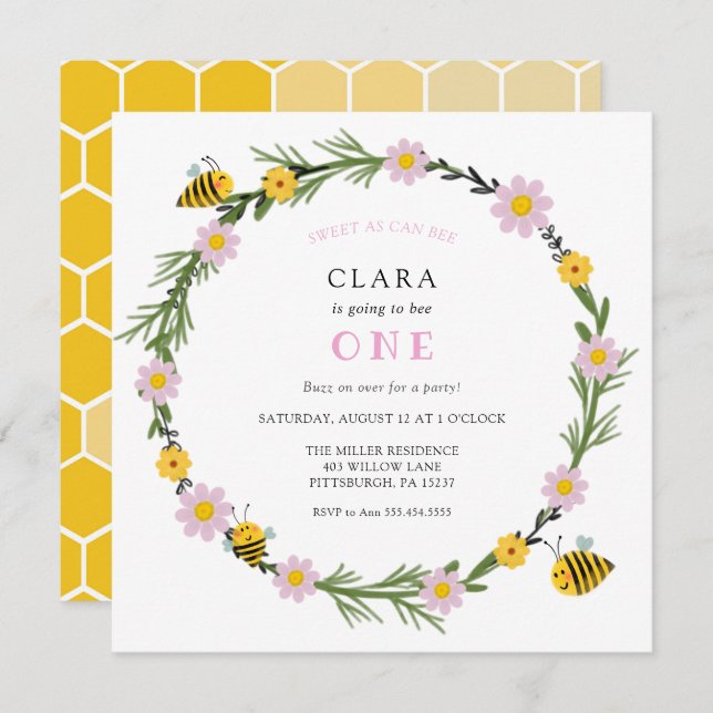 Sweet As Can Bee Birthday Invitation (Front/Back)