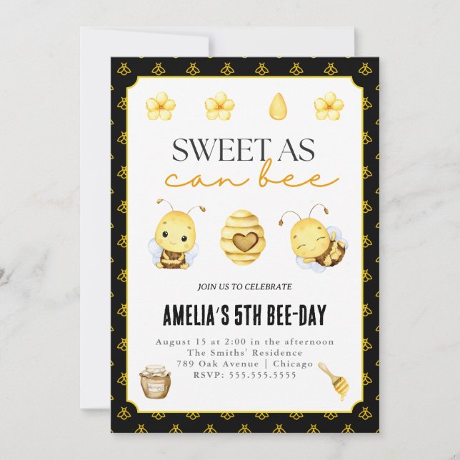 Sweet As Can Bee Birthday Invitation Any Age (Front)