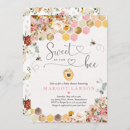 Sweet As Can Bee Boho Wildflower Baby Shower Invitation
