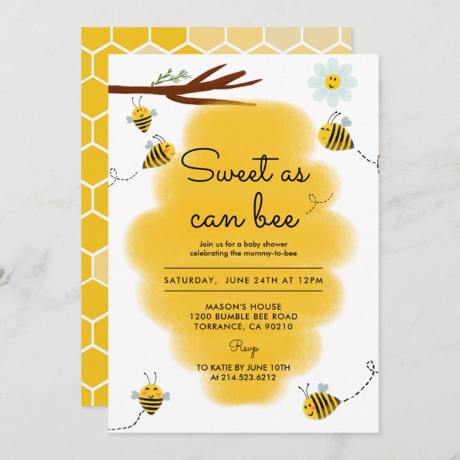 Sweet As Can Bee Bumble Bee Baby Shower Invitation (Front/Back)