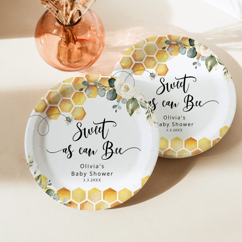 Sweet as can bee bumble bee baby shower paper plates