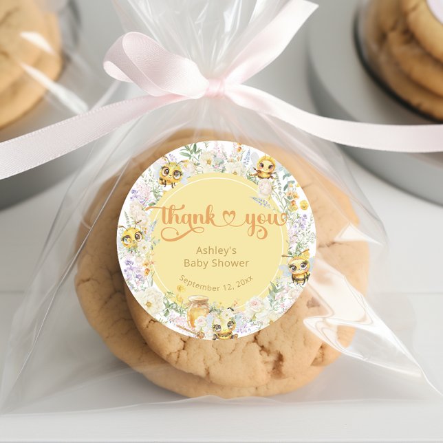 Sweet as can Bee Bumble Bee Baby Shower Thank You Classic Round Sticker (Creator Uploaded)