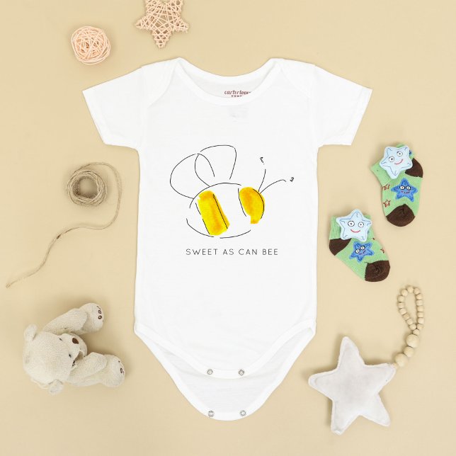 Sweet as Can Bee Buzzing Bumble Bee Baby Bodysuit (Yellow watercolor bumble bee Sweet As Can Bee baby vest bodysuit.)