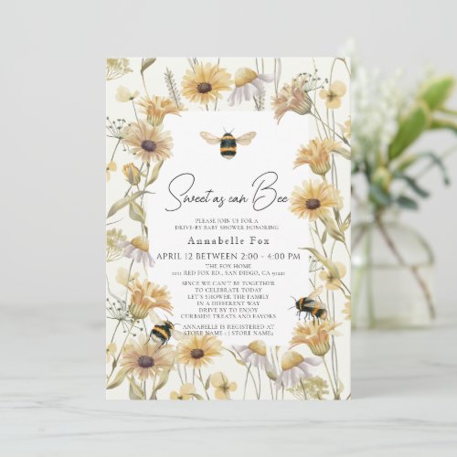 Sweet as can Bee Chamomile Drive_by Baby Shower Invitation