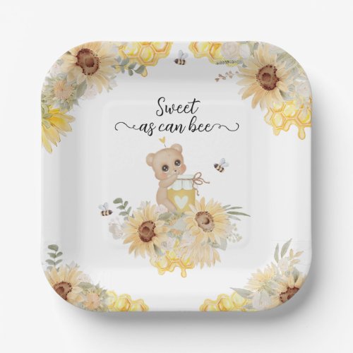 Sweet as can bee Cute Bear Baby Shower Paper Plates