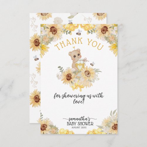 Sweet as can bee Cute Bear Baby Shower Thank You Card