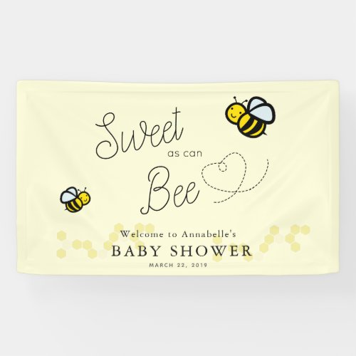 Sweet as can Bee Cute Yellow Baby Shower Banner