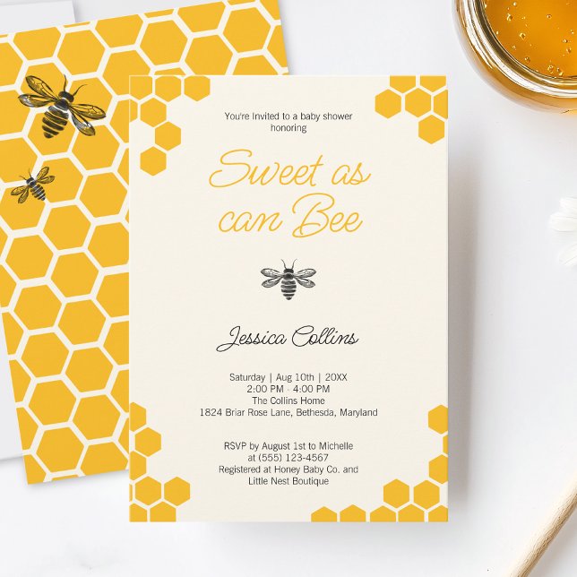 Sweet as can Bee Cute Yellow Honeycomb Baby Shower Invitation (Sweet as can Bee Cute Yellow Honeycomb Baby Shower Invitation)