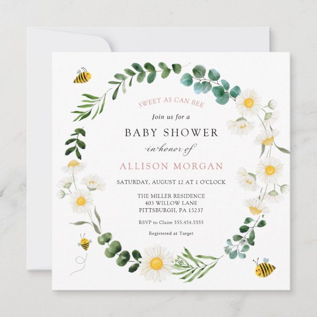 Sweet As Can Bee Daiseis Baby Shower Invitation (Front)