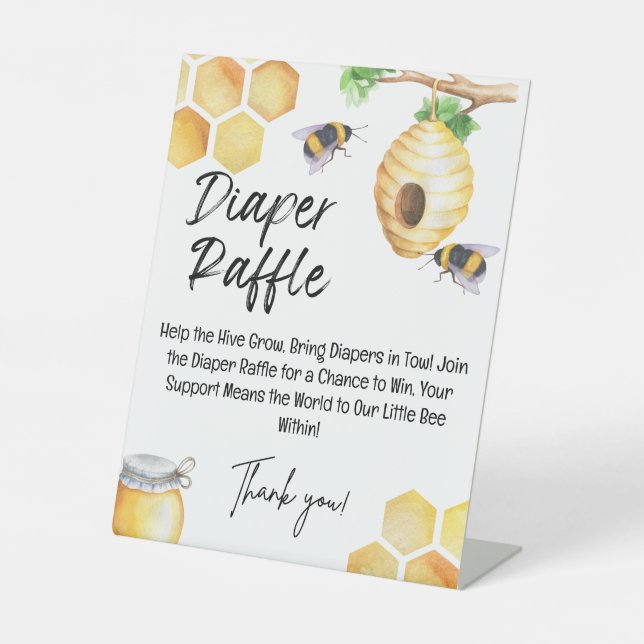 Sweet as can bee Diaper Raffle Sign-Baby Shower Pedestal Sign (Front)