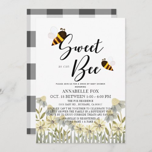 Sweet as can Bee Drive_by Baby Shower Invitation