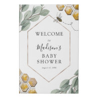 Sweet as can Bee Eucalyptus Baby Shower Welcome  Faux Canvas Print