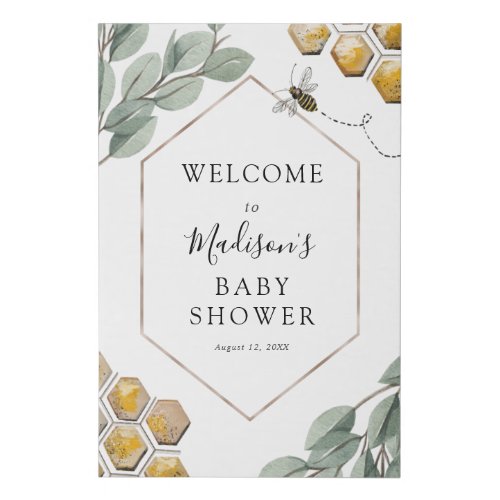 Sweet as can Bee Eucalyptus Baby Shower Welcome  Faux Canvas Print