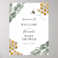 Sweet as can Bee Eucalyptus Baby Shower Welcome Poster