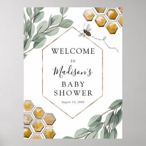 Sweet as can Bee Eucalyptus Baby Shower Welcome Poster