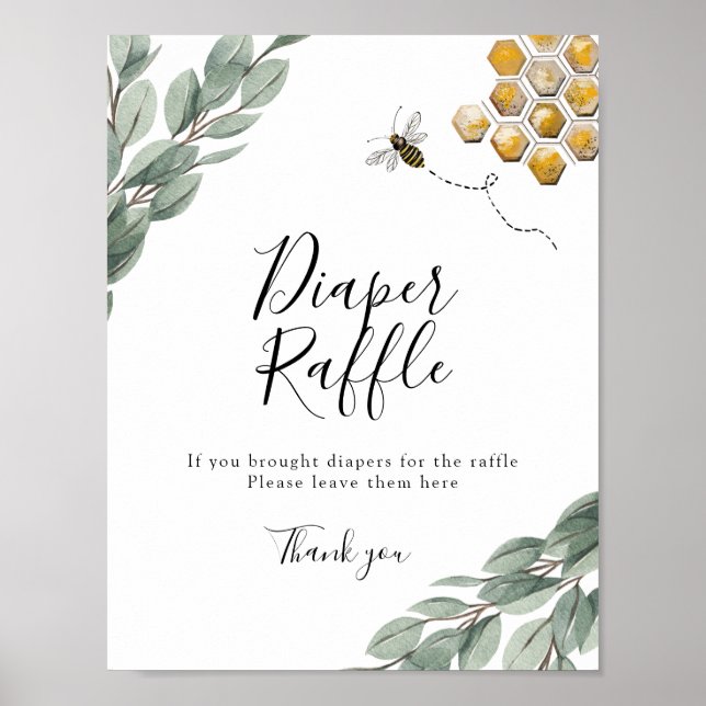 Sweet as can Bee Eucalyptus Diaper Raffle Sign (Front)