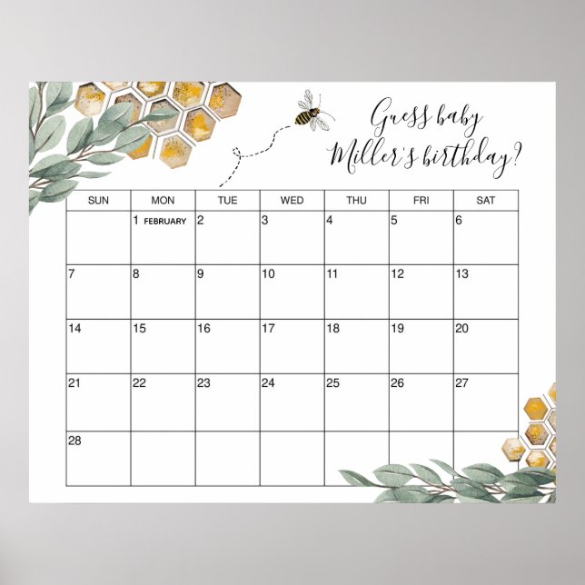 Sweet as can Bee Eucalyptus Shower Due Date Guess  Poster (Front)