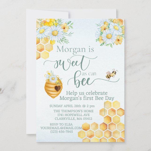 sweet as can bee first bee day honey bee  invitation (Front)