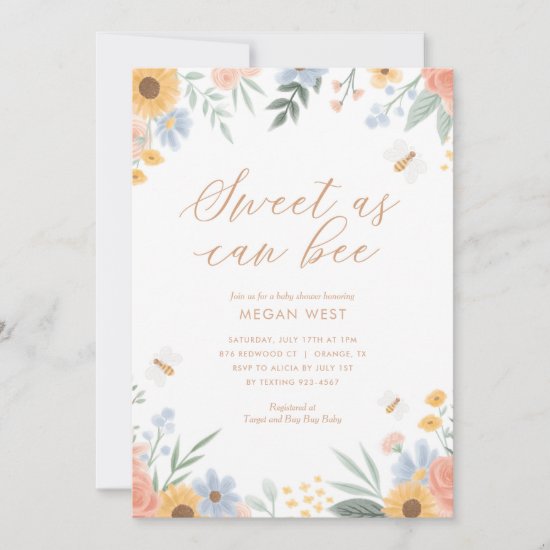 Sweet as can Bee Floral Baby Shower Invitation