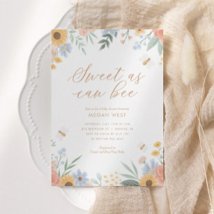 Sweet as can Bee Floral Baby Shower Invitation