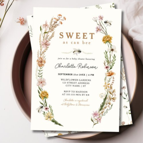 Sweet as can Bee Floral Baby Shower Invitation