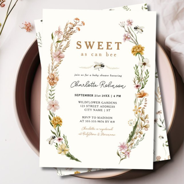 Sweet as can Bee Floral Baby Shower Invitation (Creator Uploaded)