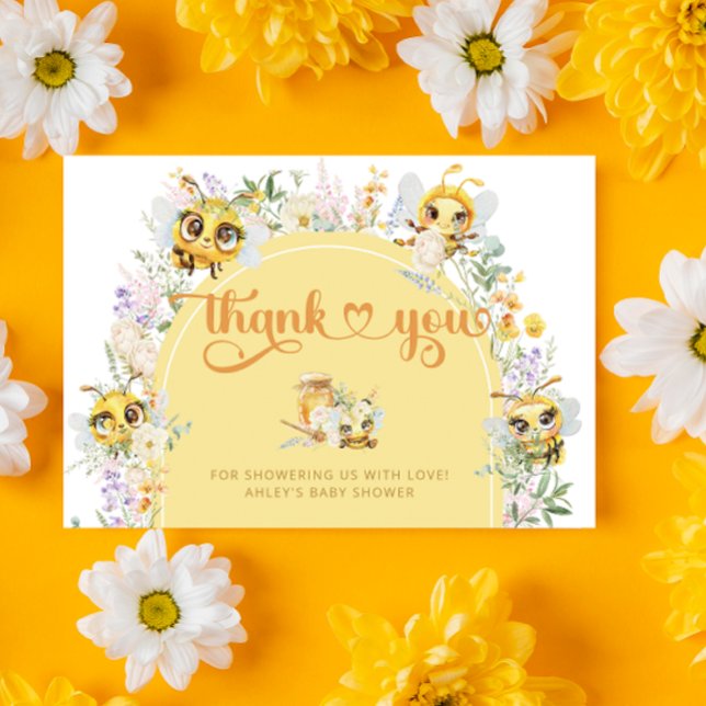 Sweet as can Bee Floral Baby Shower Thank You Card (Creator Uploaded)