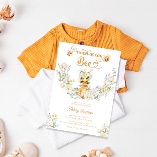 Sweet as can Bee Floral Cute Baby Shower Invitation