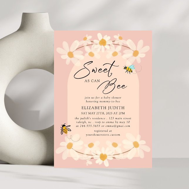 Sweet as can Bee Floral Daisy Baby Shower Invitation (Creator Uploaded)