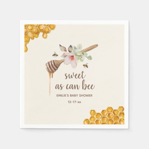 Sweet As Can Bee Floral Honey Baby Shower Napkins