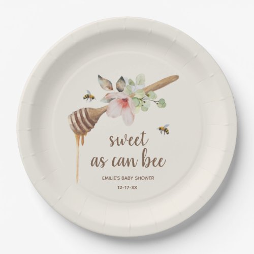 Sweet As Can Bee Floral Honey Wand Baby Shower Paper Plates