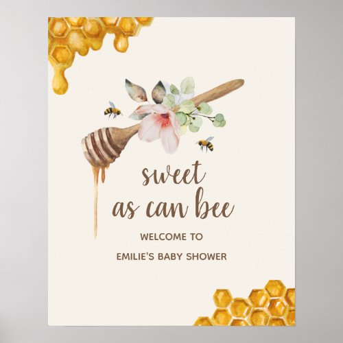 Sweet As Can Bee Floral Honey Wand Baby Shower Pos Poster