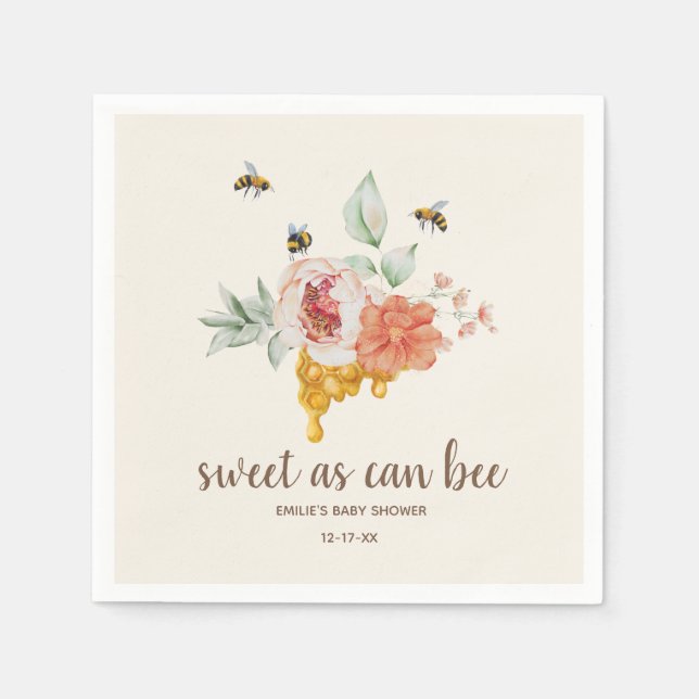 Sweet As Can Bee Floral Honeycomb Baby Shower Napkins (Front)