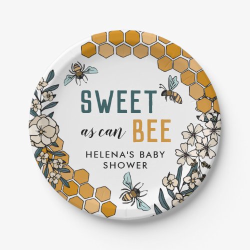 Sweet as can Bee Floral Honeycomb Baby Shower Paper Plates