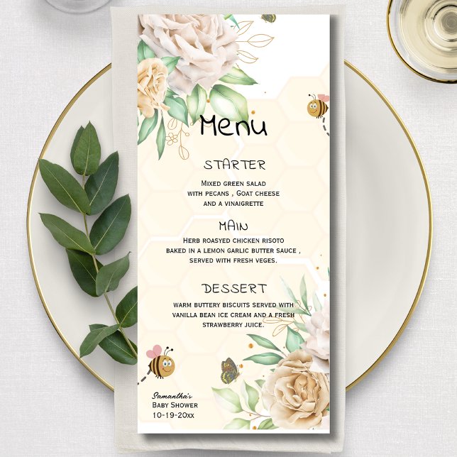 Sweet as can Bee Floral HoneyComb floral minimal Menu (Creator Uploaded)