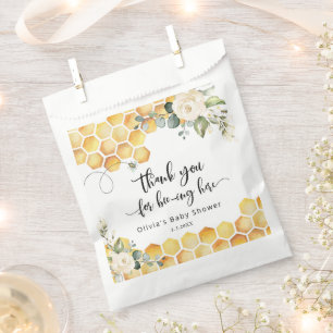 Sweet as can bee floral honeycombs bee baby shower favor bag