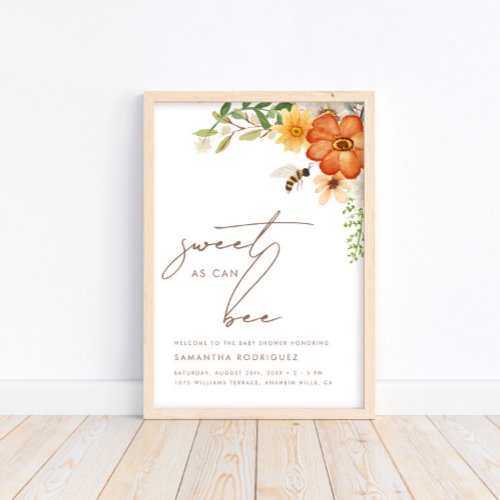 Sweet As Can Bee  Floral Spring Baby Shower Poster