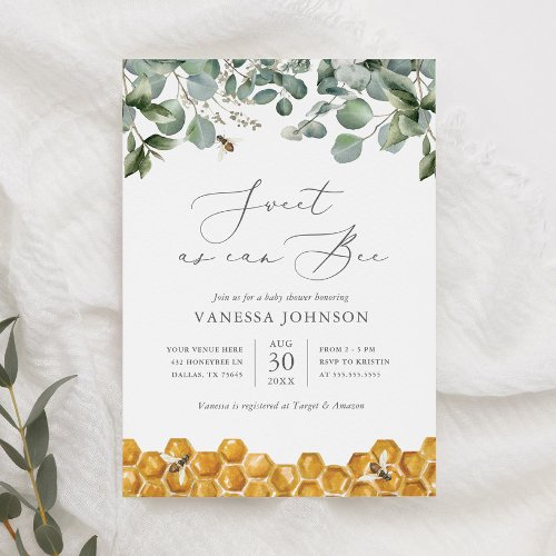 Sweet as Can Bee Greenery Baby Shower Invitation