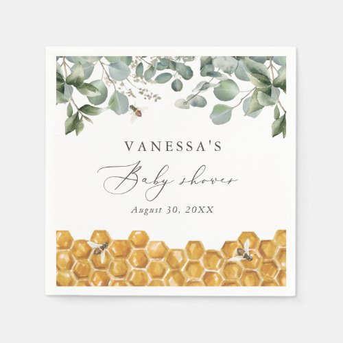 Sweet as Can Bee Greenery Baby Shower Napkins