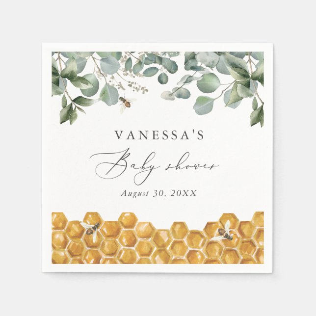 Sweet as Can Bee Greenery Baby Shower Napkins (Front)