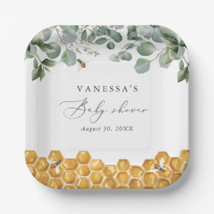 Sweet as Can Bee Greenery Baby Shower Paper Plates